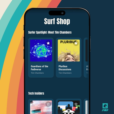 Screenshot of Flipboard's Surf app, showing the Surf Shop section.