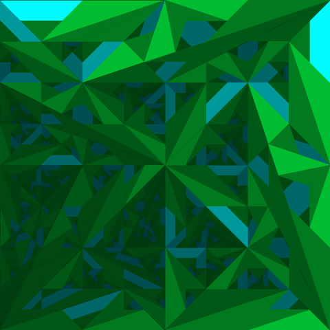 generative composition made from subdividing shapes again and again. Quadrilaterals are ble and triangles are green, the colors get darker for the smaller shapes.