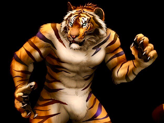 Colour artwork of an anthropomorphic tiger in a fighting stance, commission from Felinarus and RogueLiger