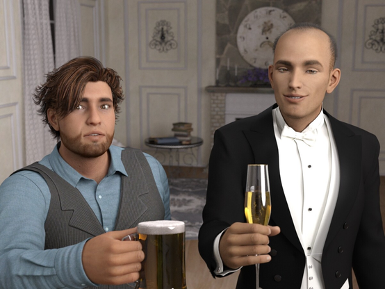 A labourer and a toff enjoying a festive drink.