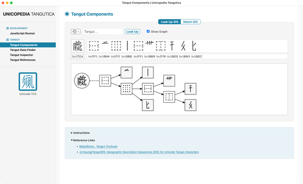 Screenshot of the Tangut Components utility of the Unicopedia Tangutica application