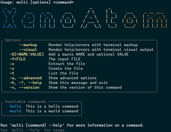 Screenshot of an HelloWorld application using XenoAtom.CommandLine .NET library