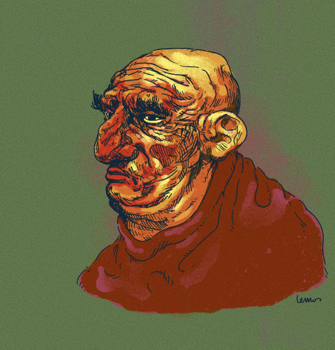 Illustration of a bald old man