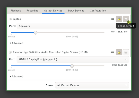 The icon for "set as default" is missing, and replaced by a page icon with a warning triangle.