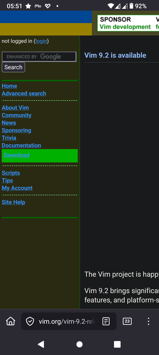 VIM site on mobile