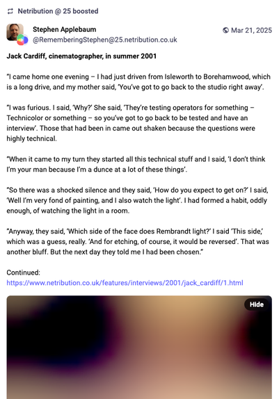 Screengrab of the linked Post as originally posted in March 2025 – it is split into paragraphs with an image and link at the bottom.