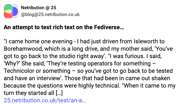 This second screengrab is the same post published today (Feb 18 2026) but squashed into a single paragraph, cut off and with no line breaks.