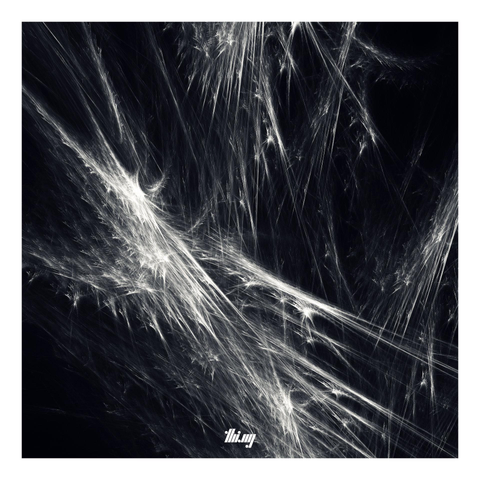 Simulated monochrome photograph of abstract light streaks created by an IFS fractal.