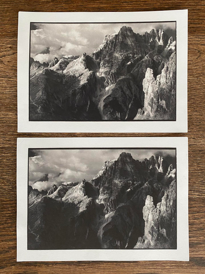Two 6x4" kallitype prints using slightly different negatives of the same image. The bottom one is slightly too dark and has very little detail in the shadows, the top one has slightly blown out highlights and a more grainy look.