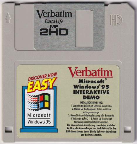 Windows 95 Demo Diskette von Microsoft und Verbatim.