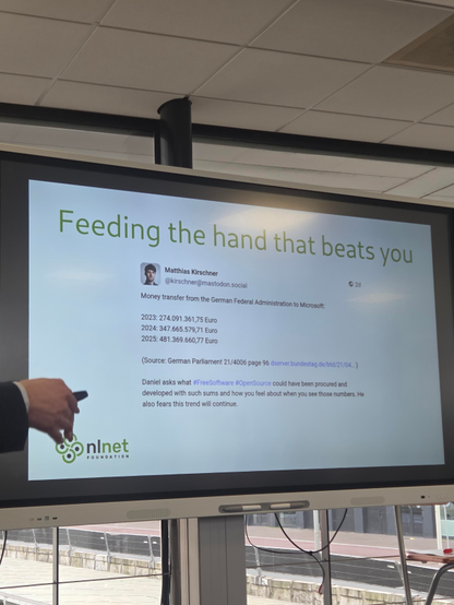 Slide with Matthias's quote and amounts spent by the German gov on Microsoft licensing