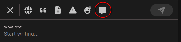 Top of the wafrn post editor. The speech bubble icon is circled in red. This is the icon that opens the reply control menu.