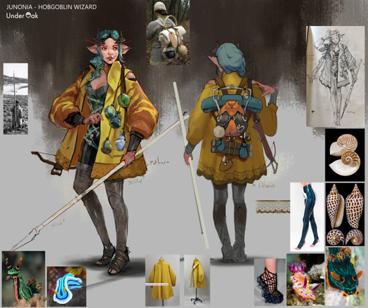 Design sheet of a water going hobgoblin in a yellow coat.