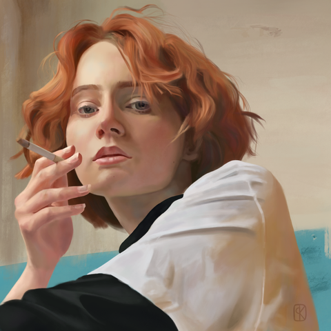 Redhead with a cigarette