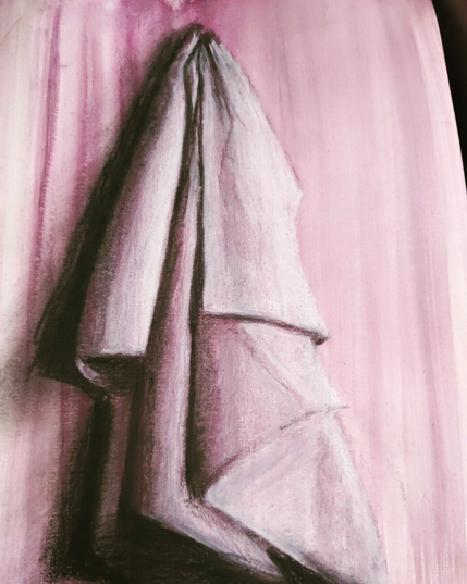 Drawing of a rag hanging. Watercolor and charcoal on paper