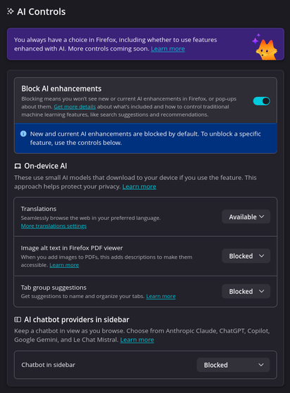 New AI Controls in Firefox
