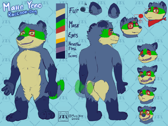 My reference sheet, with expressions, accessories, and a colour scheme.