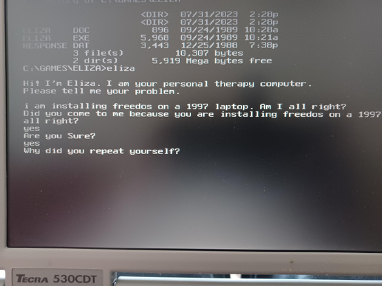 Eliza running on FreeDOS
