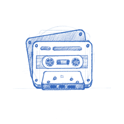 Mixtapes app icon sketch -- a stack of tapes.