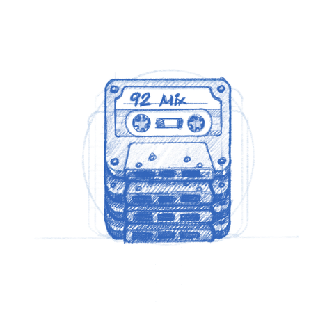 Mixtapes app icon sketch -- a giant stack of tapes.
