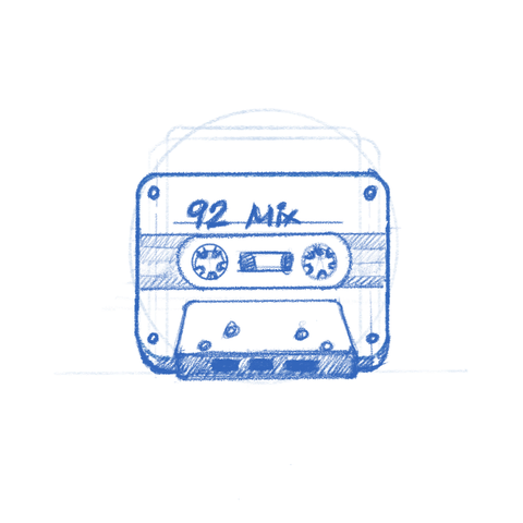 Mixtapes app icon sketch -- a cassette tape. I bet 90s were pretty terrible for a lot of people. I only remember how awesome it was.