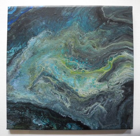 abstract painting in blue tones with fine lacey effets