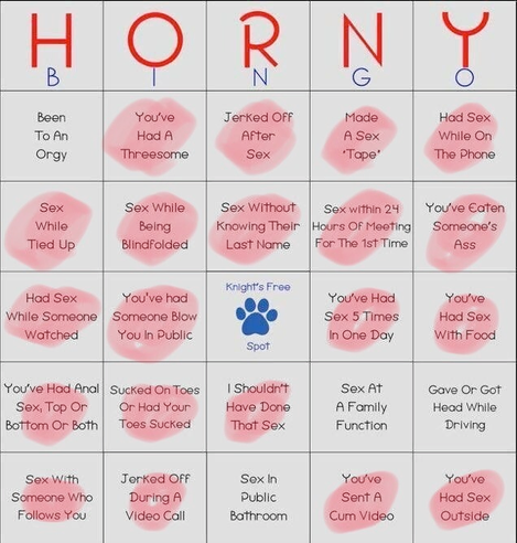 ‘Horny Bingo’ card with 20 out of 24 activities checked