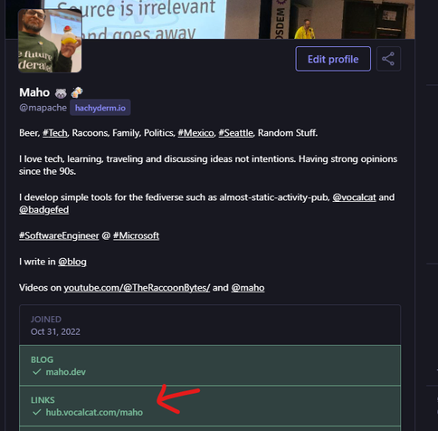 a screenshot of my mastodon showing links as verified