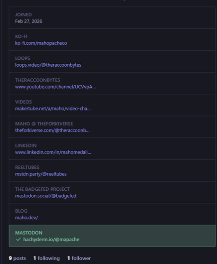 a screenshot of fediprofile showing my mastodon as verified