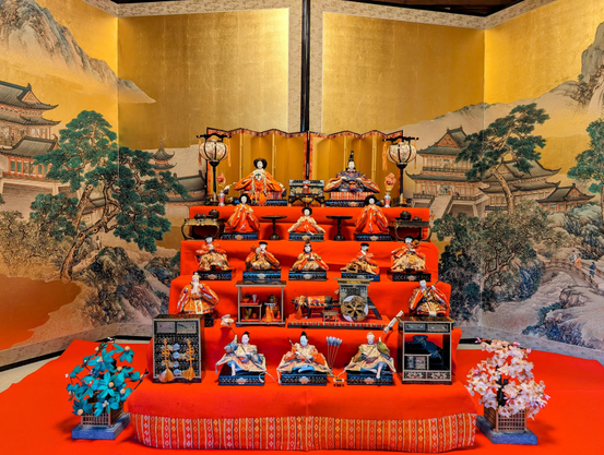 A set of dolls greet visitors for Hina Matsuri.