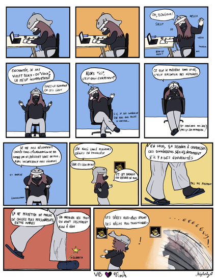 Première page des trois pages de la BD de la note d'intention, où je présente directement au lecteur mes intentions (voir le lien dans le post suivant pour la transcription complète).