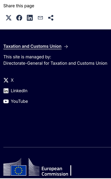 The image shows part of a web page taken from an official European Union website. There are icons for sharing the page on various platforms, including: X, Facebook, LinkedIn, YouTube.