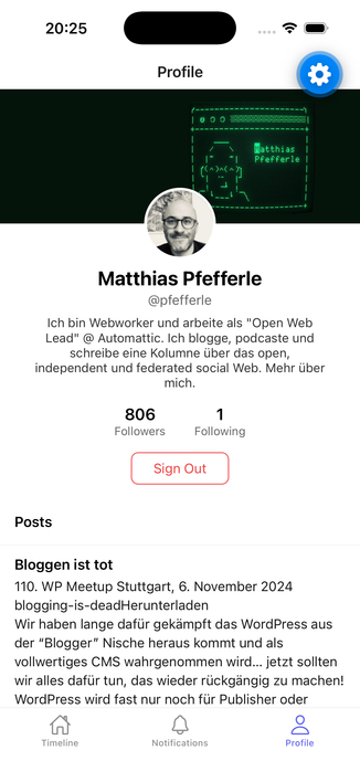 Screenshot of an ActivityPub Client on an iPhone, showing the Outbox.