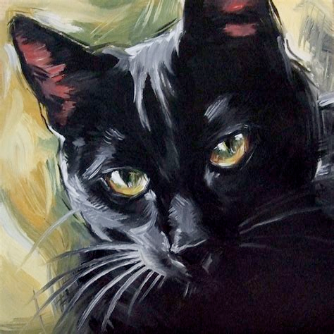 Oil painting of a black cat.