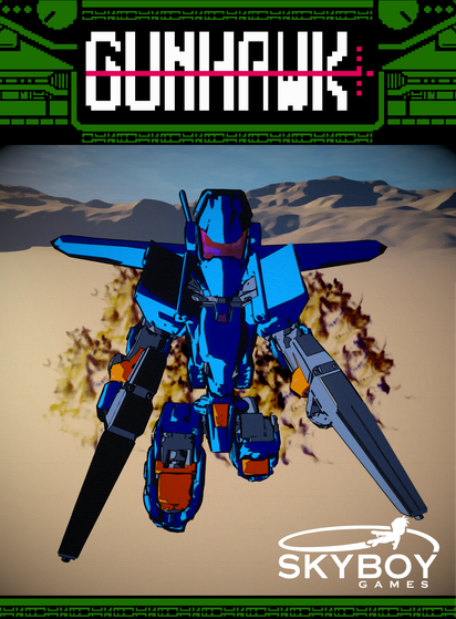 Box art for Gunhawk, an indie NES game, depicting a blue mech flying towards the camera