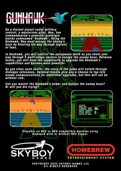 Box back for Gunhawk, featuring various screenshots of the game