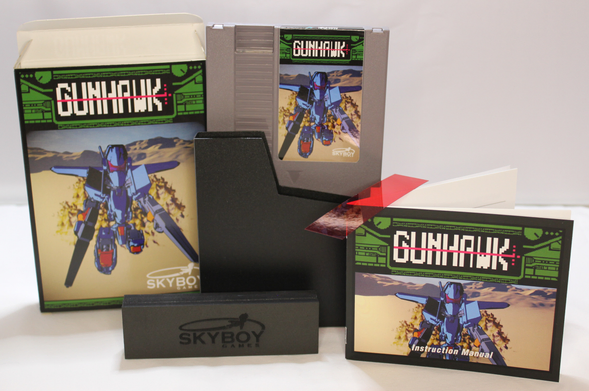 Contents of Gunhawk box: cartridge, manual, and red filter for revealing secrets in manual
