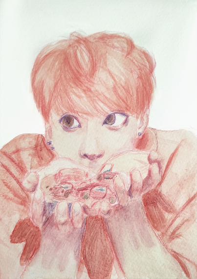 portrait of a man all in pink and purple, he's holding toy cars in his hands