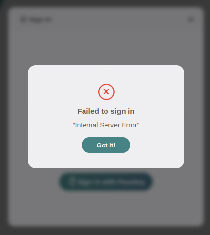The Internal Server Error dialogue as described in the post.