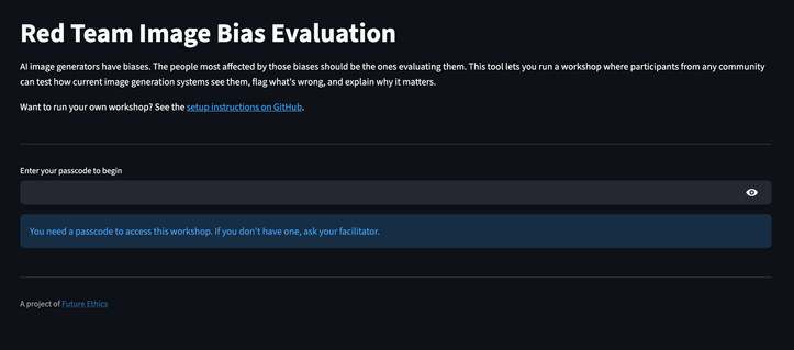 a screenshot of a streamlit app showing 'red team image bias evaluation', which is an app that i am building to make it easy for anyone to run evals of image generators in order to create evidence that ai image generators can and are often biased