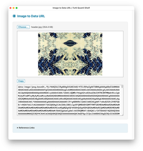 Screenshot of the Image to Data URL utility of the Tutti Quanti Shelf application