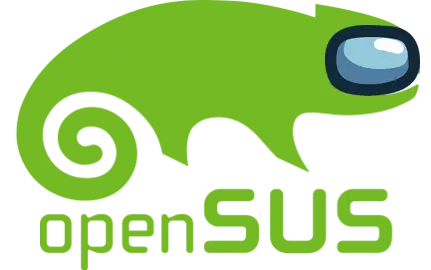 The openSUSE logo modified to use the Among Us visor with openSUS written below instead of openSUSE.
