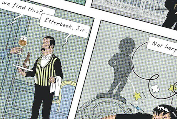 Cutout of the EuroBSDCon 2026 banner.
Comic like drawing.

First panel has a butler serving a nice Belgium beer. There are two speech bubbles. 1. ...we find this? 2. Etterbeek, Sir.

The second panel has Manneken Pis doing his thing.