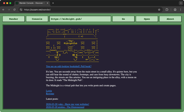 A screenshot of Wander console