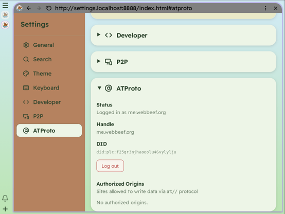login to atproto in beaver settings