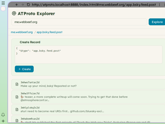 atproto explorer offering to create a new bsky post