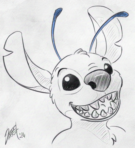 Disney's Stitch portrait. It's a doodle, only his antennas are coloured in blue.