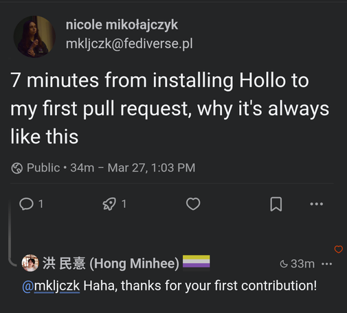 A screenshot of an exchange between nicole and hong