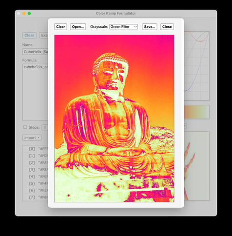 Screenshot of the open-source application Color Ramp Formulator v6.4.0 (Apply Color Map window)