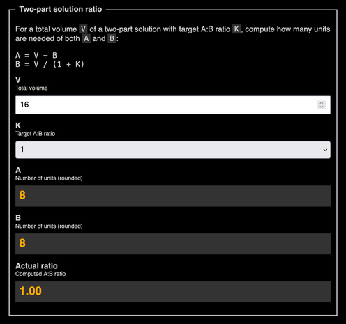 Cropped screenshot of the linked tool, showing the 2nd of the three calculators.